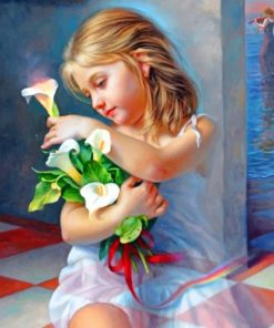 Beautiful Little Girl With Flowers Paint by numbers