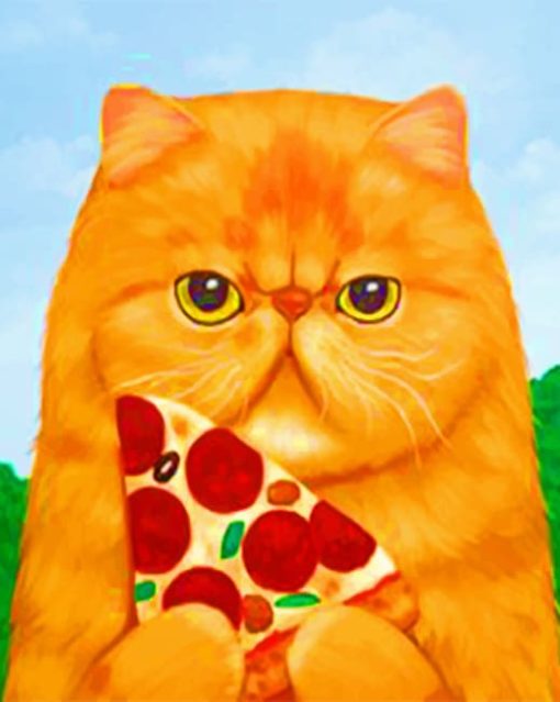 Cat Eating Pizza paint by numbers