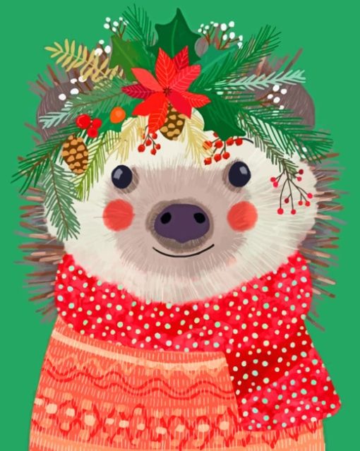 Hedgehog Celebrating Christmas Paint by numbers