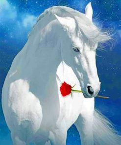 White Horse Holding A Red Flower paint by numbers