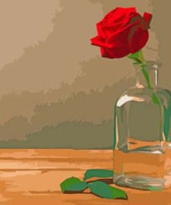 Red Rose In A Glass Bottle paint by number