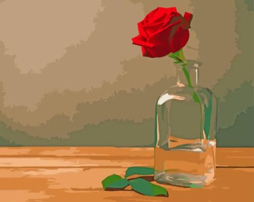 Red Rose In A Glass Bottle paint by number