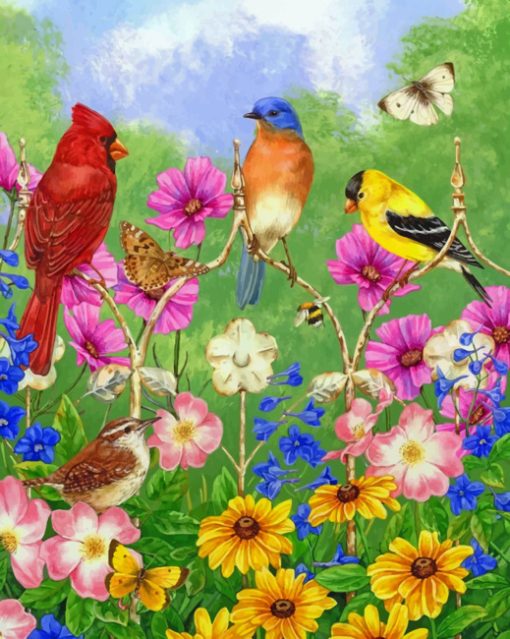 Birds On Flowers paint by numbers