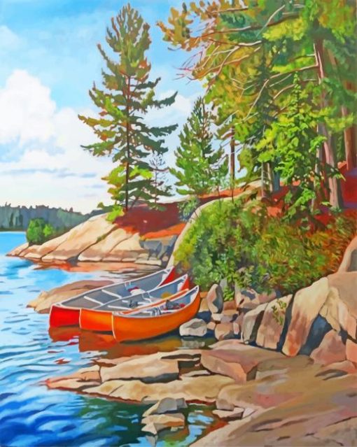 Canoes Lakeside paint by number