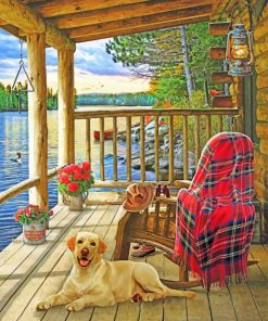 Dog in wooden cabin paint by numbers