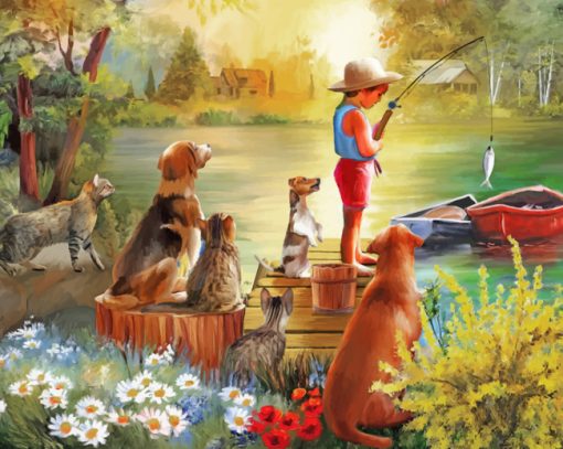 Fisher Boy With Pets paint by number