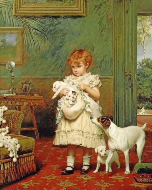Girl With Dogs paint by number