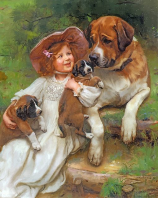 Little Girl With Pets paint by number