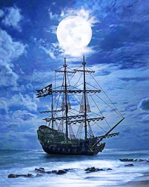 Pirate ship moonlight paint by number