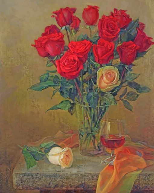 Red Roses In Glass paint by number