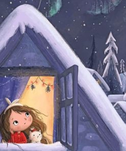 Girl Watching The Snow Falling Paint by numbers