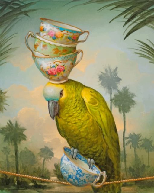 Yellow Parrot Carrying Cups paint by numbers