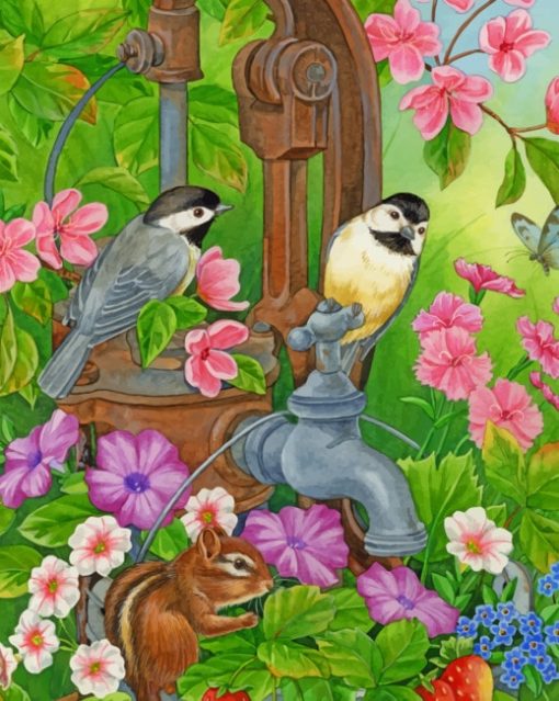 Birds And chipmunk paint by number