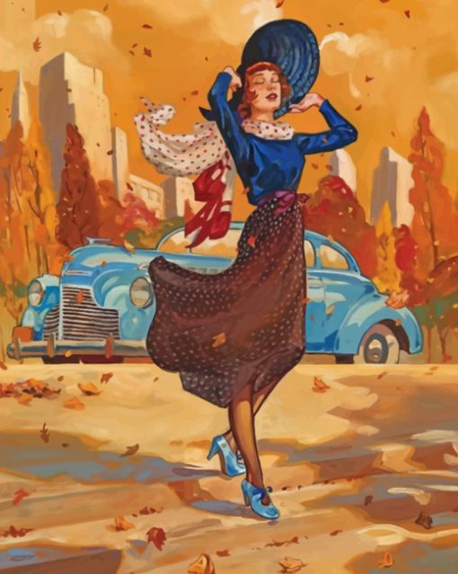 Classic Girl In Autumn paint by number