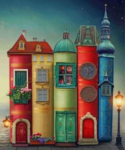 Fantasy Books Houses paint by number