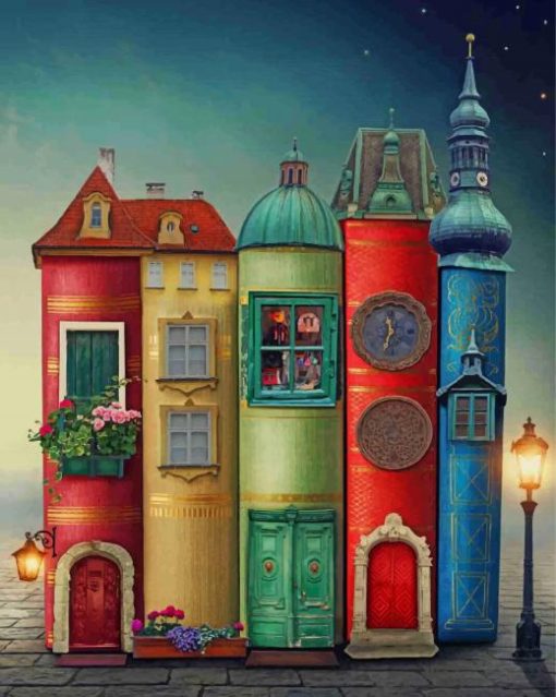 Fantasy Books Houses paint by number