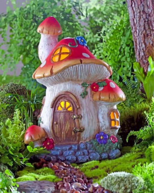 Forest mushroom house paint by numbers