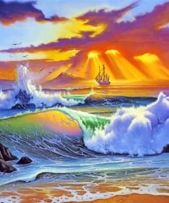 Ocean Waves At Sunset paint by numbers