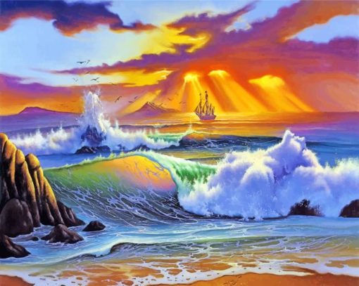 Ocean Waves At Sunset paint by numbers