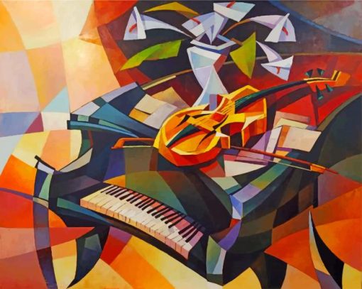 Piano And Violin Cubism Art paint by numbers