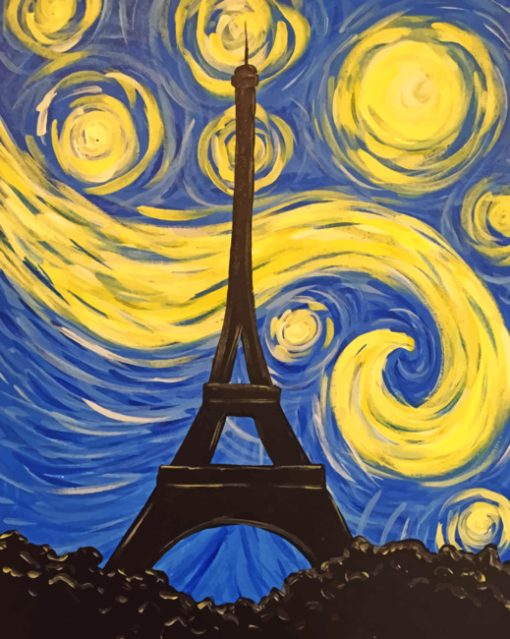 Starry Night Eiffel Tower paint by numbers