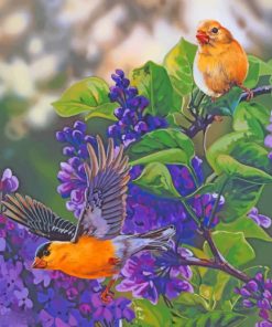 Yellow Birds On Flowers paint by numbers
