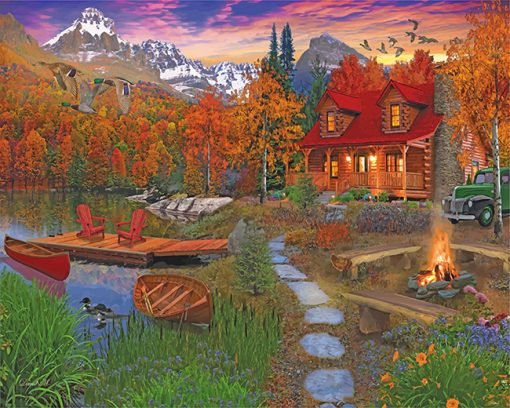 Cabin In The Fall paint by numbers