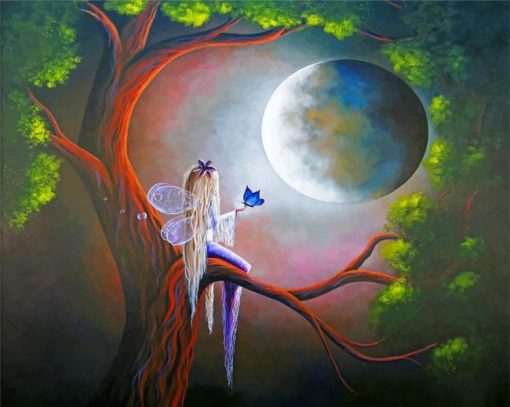 Fantasy Fairy On Tree Paint by numbers