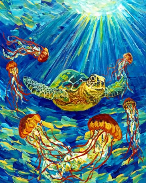 Turtle And Jellyfishes Paint by numbers