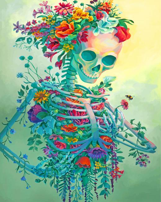 Skeleton With Flowers Art Paint by numbers