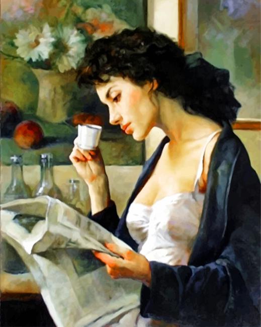 Woman Drinking Coffee paint by numbers