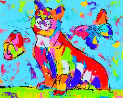 Colorful Cat And Butterflies Paint by numbers