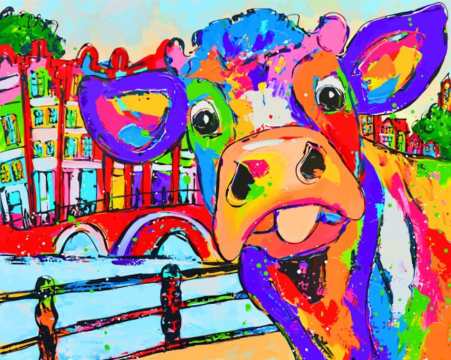 Colorful Cow In Amsterdam Paint by numbers