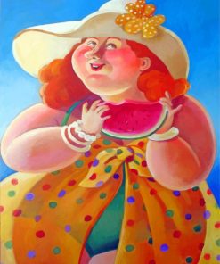 Fat Woman Eating Watermelon Paint by numbers