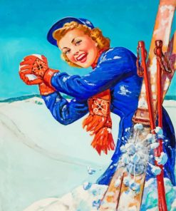 Retro Skiing Girl Paint by numbers