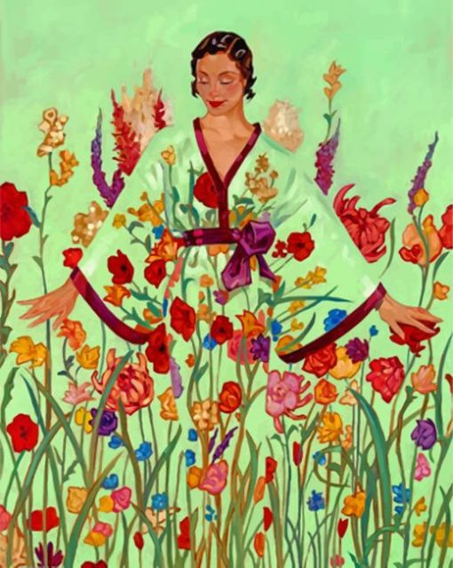 Woman And Flowers Art Paint by numbers