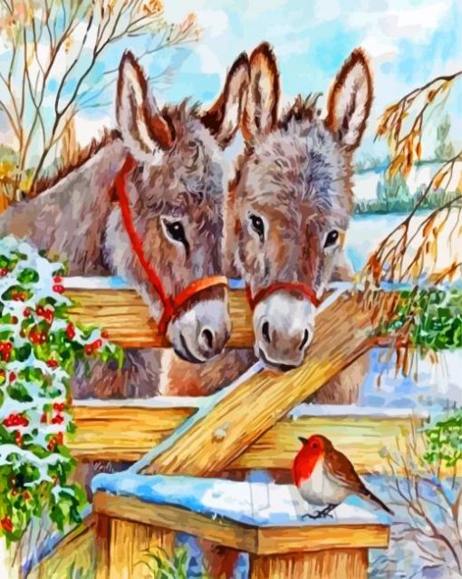 donkeys-and-cadinal-bird-paint-by-number