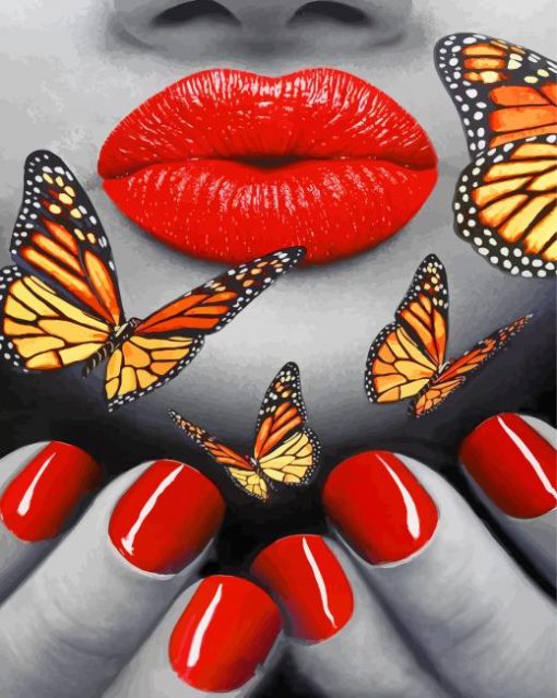 Red Lips And Butterflies paint by numbers