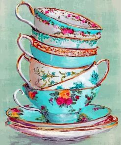 Stacked Up Tea Cups Paint by numbers