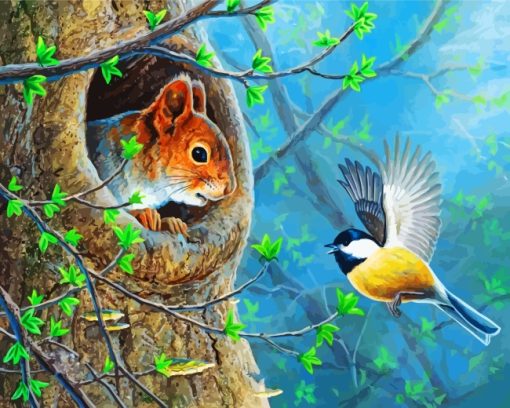 Bird And Squirrel Paint by numbers