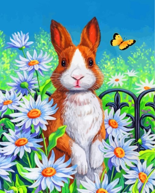 Bunny And Daisies Paint by numbers
