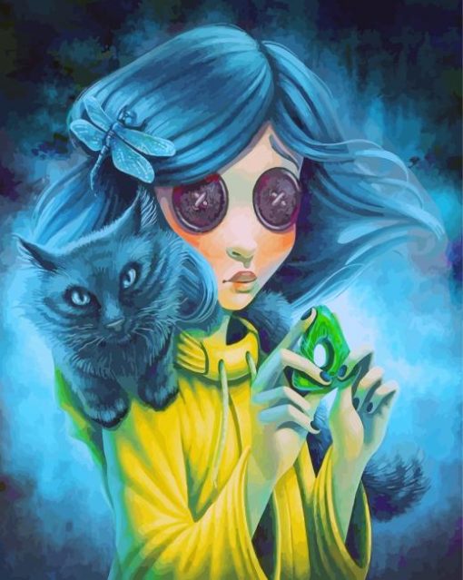Creepy Coraline And Cat Paint by numbers