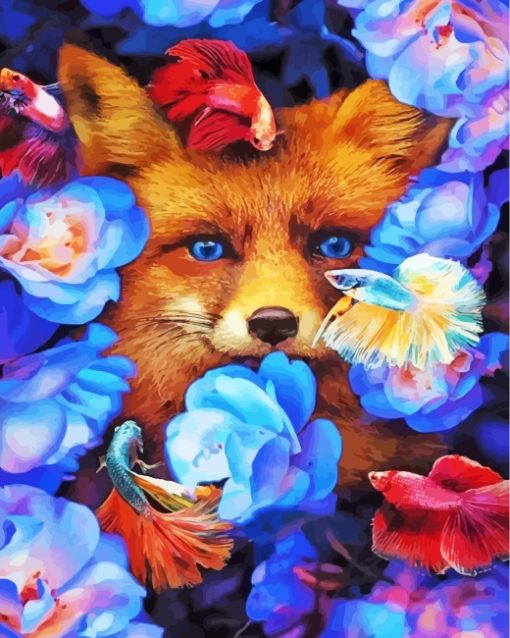 Fox With Fish And Flowers Paint by numbers