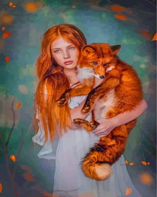 Girl And Red Fox Paint by numbers