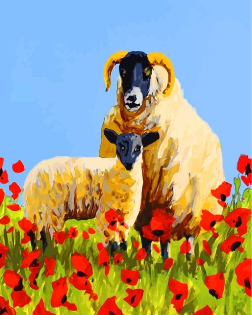 Sheep And Poppies Paint by numbers
