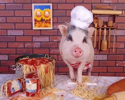 Pig Eating Spaghetti Paint by numbers