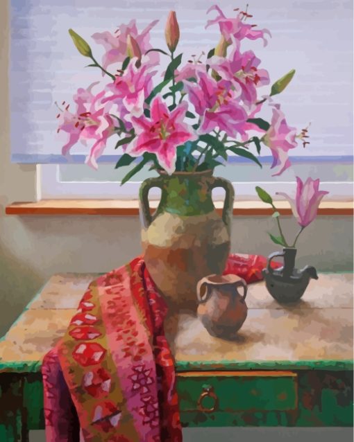 Pink Lilies Vase Paint by numbers