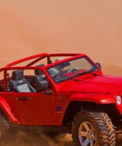 Red Jeep Car In Desert Paint by numbers