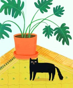 cute-cat-and-Philodendron-paint-by-numbers