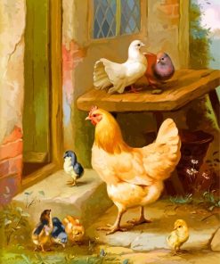A Hen Chicks And Pigeons paint by number